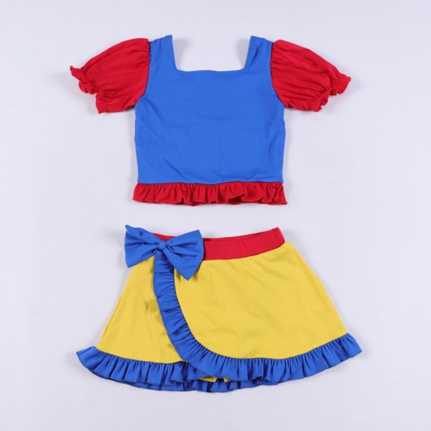 (Pre Order) No moq GSD2985 PRE-ORDER baby girl clothes yoga blue yellow short sleeve skirts sets-2025.10.29)