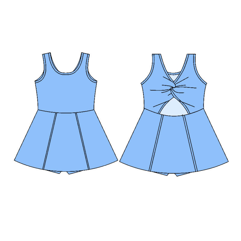 (Pre Order) No moq GSD2992 PRE-ORDER baby girl clothes yoga blue sleeveless dress-2025.10.30
