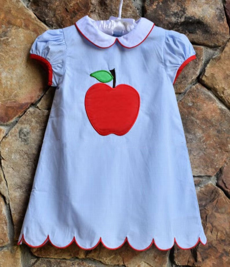 (Pre Order) No moq GSD3003 PRE-ORDER baby girl clothes apple blue short sleeve dress-2025.10.30