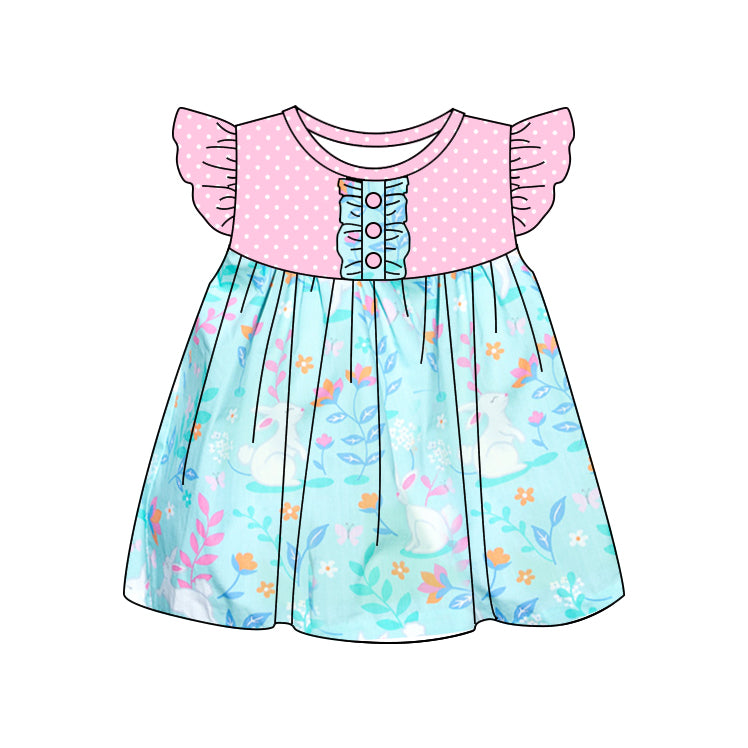 (Pre Order) No moq GSD3009 PRE-ORDER baby girl clothes bunny floral flying sleeve dress-2025.10.31