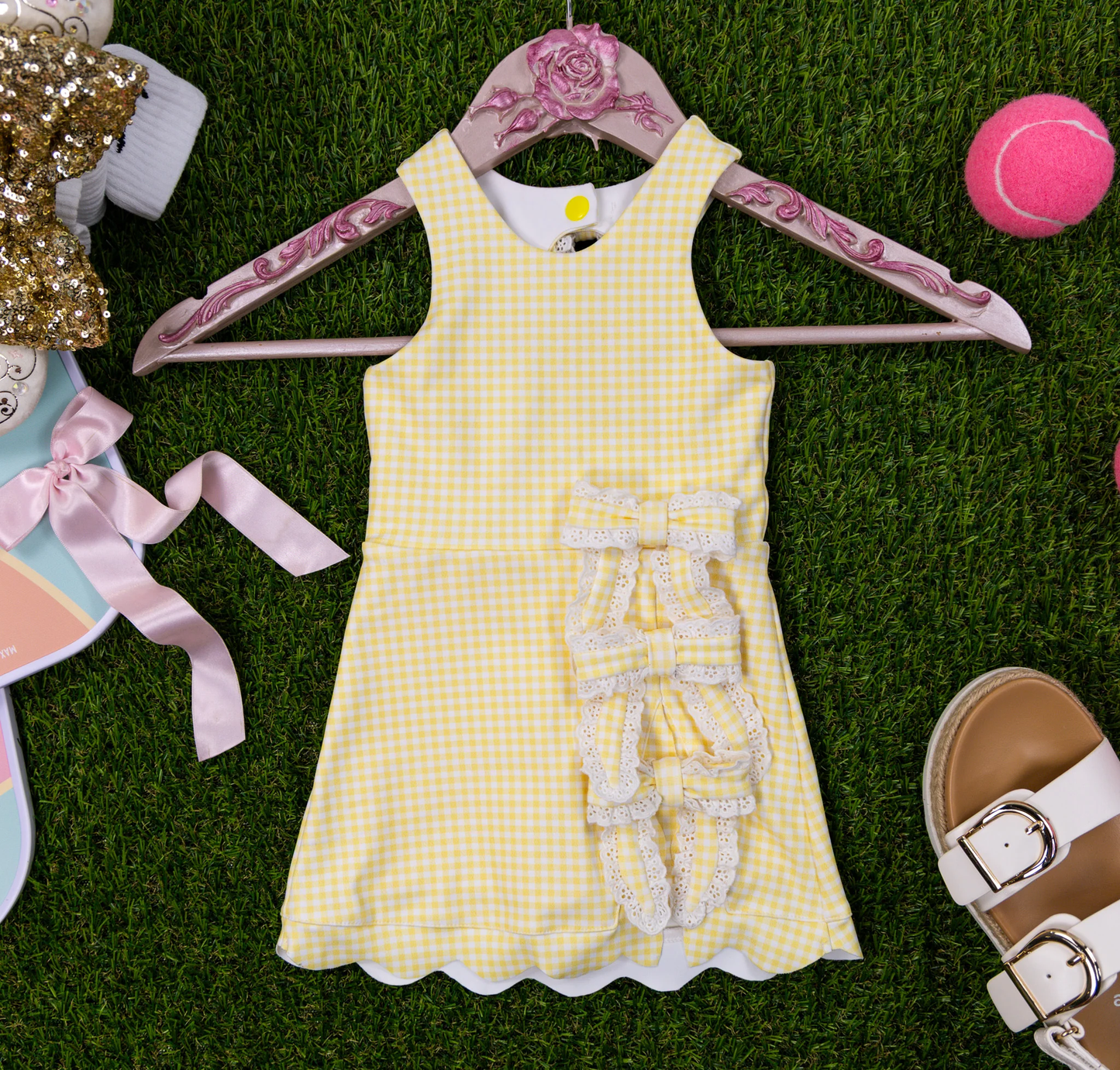 (Pre Order) No moq GSD3027 PRE-ORDER baby girl clothes yoga bow yellow sleeveless dress-2025.11.4