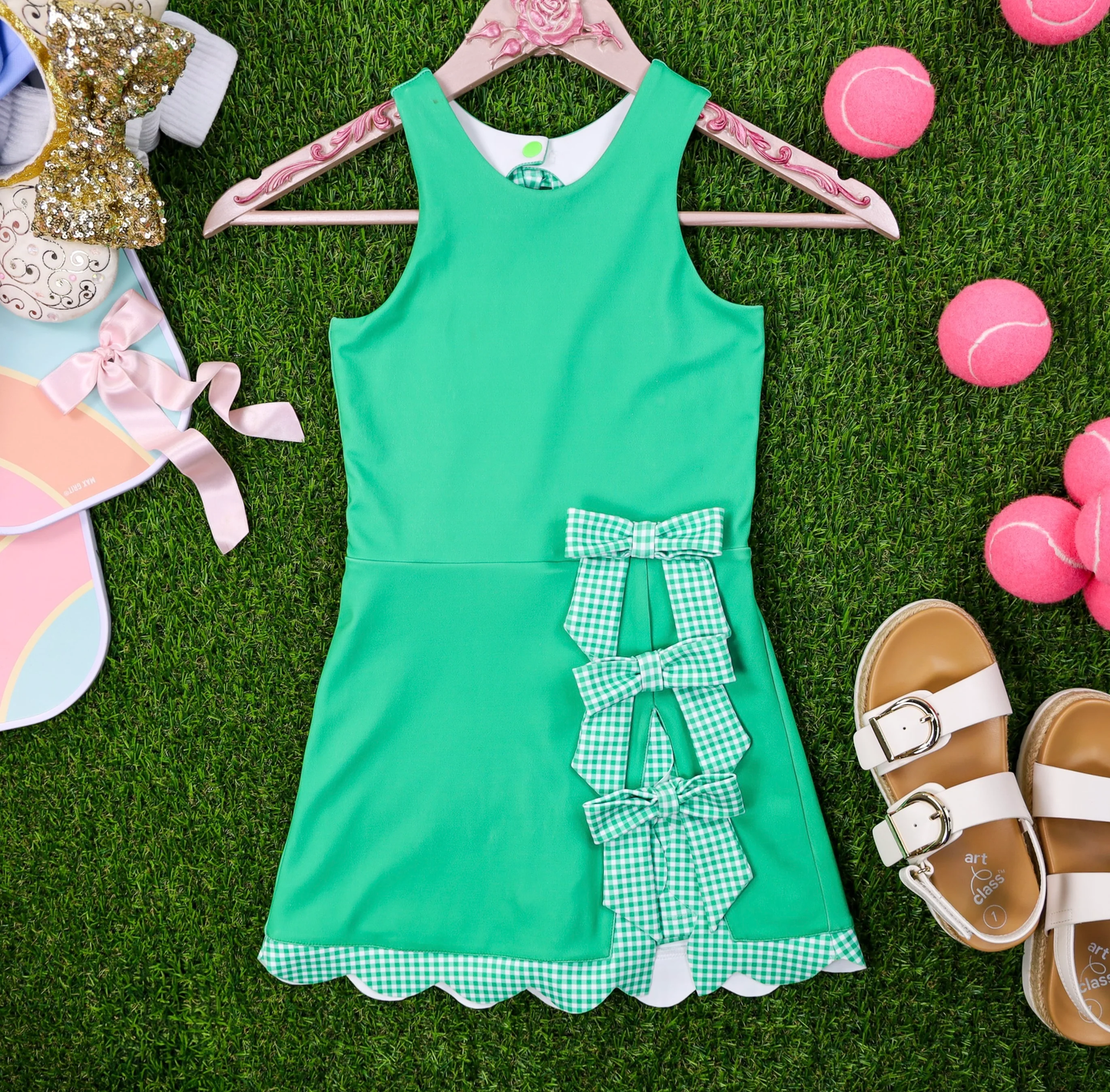 (Pre Order) No moq GSD3029 PRE-ORDER baby girl clothes yoga bow green sleeveless dress-2025.11.4