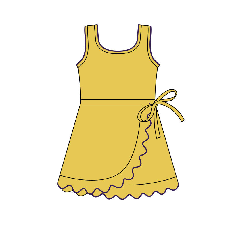 (Pre Order) No moq GSD3031 PRE-ORDER baby girl clothes yoga bow dark yellow sleeveless dress-2025.11.4