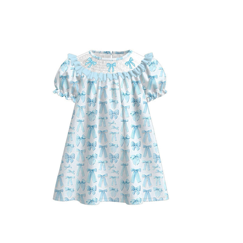 (Pre Order) No moq GSD3043 PRE-ORDER baby girl clothes bow short sleeve dress-2025.11.4