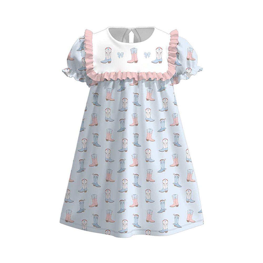 (Pre Order) No moq GSD3044 PRE-ORDER baby girl clothes boot bow short sleeve dress-2025.11.4