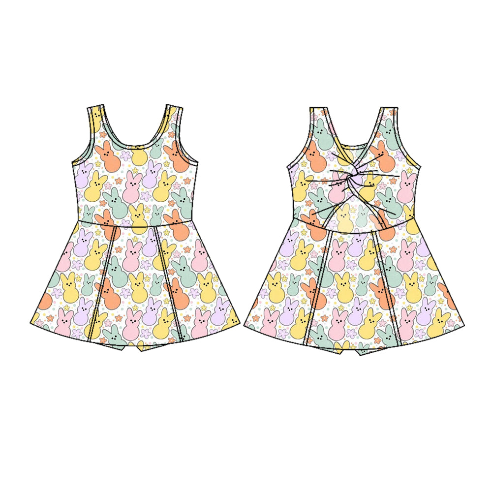 (Pre Order) No moq GSD3050 PRE-ORDER baby girl clothes yoga bunny floral sleeveless dress-2025.11.5
