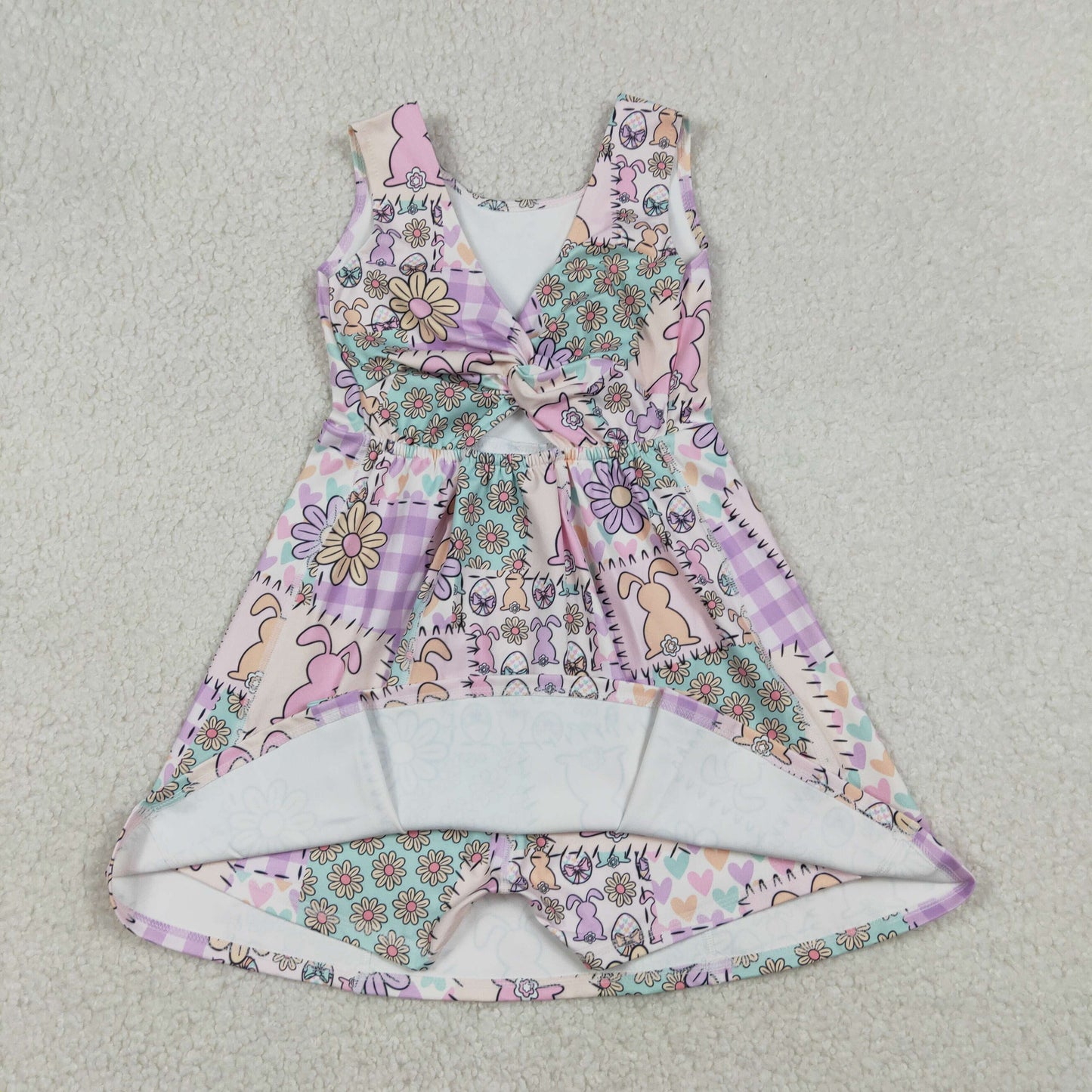 RTS NO MOQ(In Stock) Easter Bunny Flower Heart Patchwork Yoga Sleeveless Dress