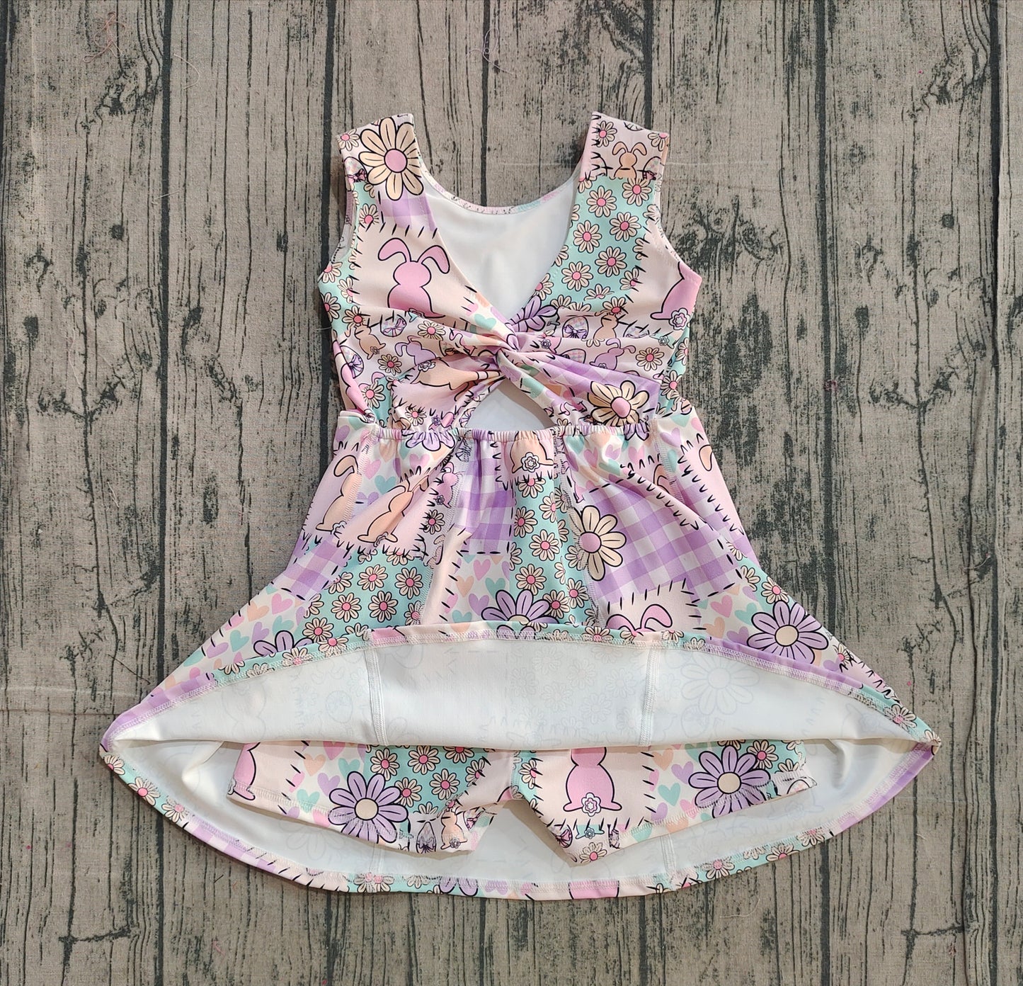 (Pre Order) No moq GSD3051 PRE-ORDER baby girl clothes yoga bunny floral sleeveless dress-2025.11.27