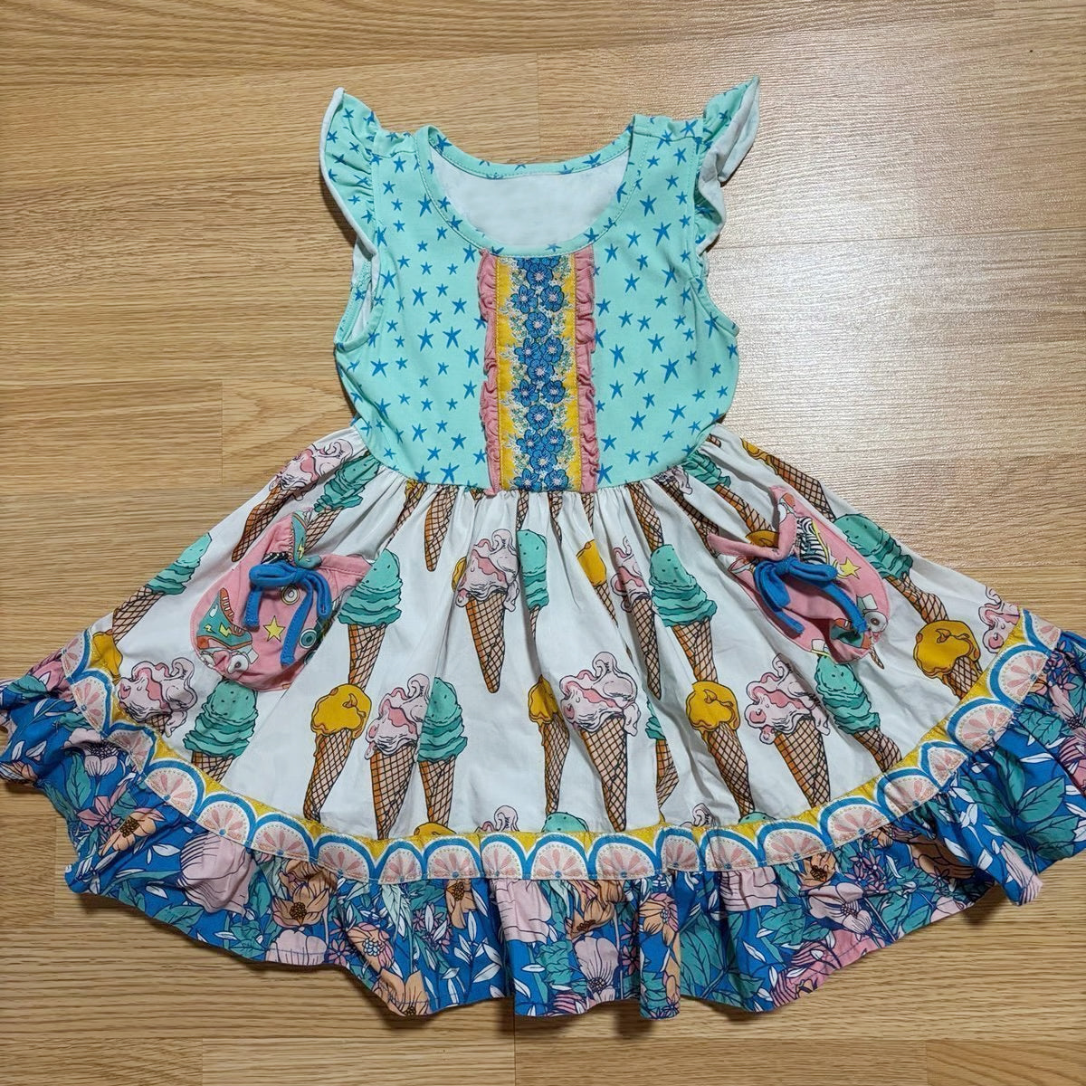 (Pre Order) No moq GSD3057 PRE-ORDER baby girl clothes ice cream flying sleeve dress-2025.11.5