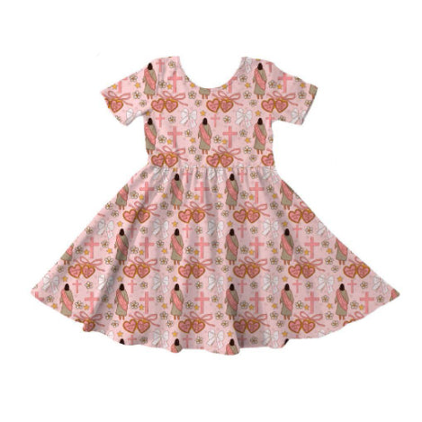 (Pre Order) No moq GSD3071 PRE-ORDER baby girl clothes easter floral bow love short sleeve dress-2025.11.7