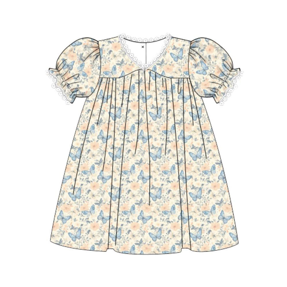 (Pre Order) No moq GSD3074 PRE-ORDER baby girl clothes butterfly floral short sleeve dress-2025.11.8