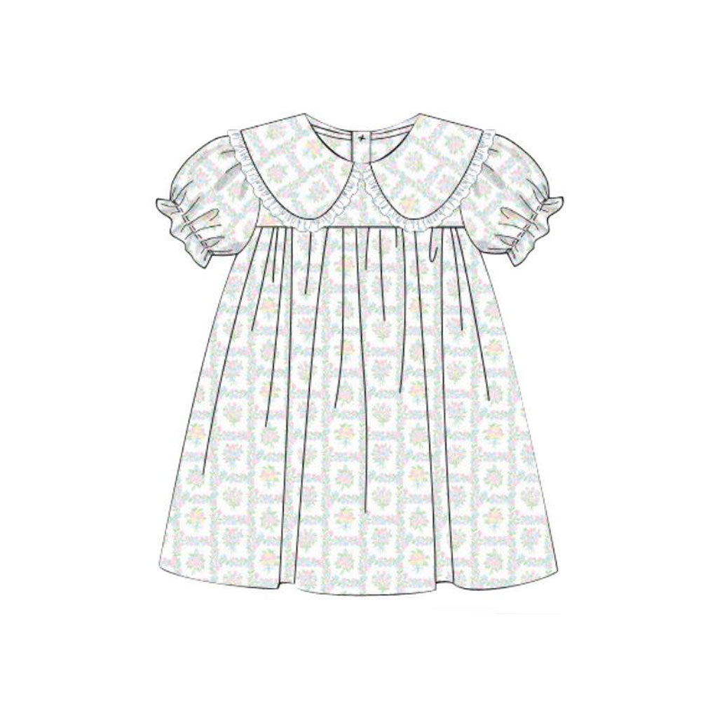 (Pre Order) No moq GSD3075 PRE-ORDER baby girl clothes bow floral short sleeve dress-2025.11.8