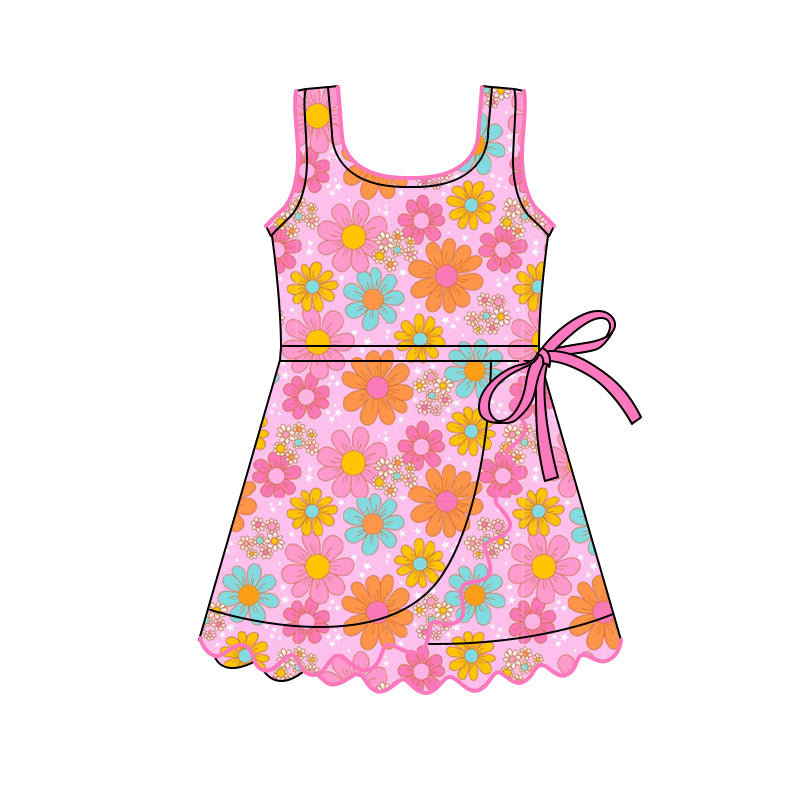 (Pre Order) No moq GSD3094 PRE-ORDER baby girl clothes yoga floral sleeveless dress-2025.11.11