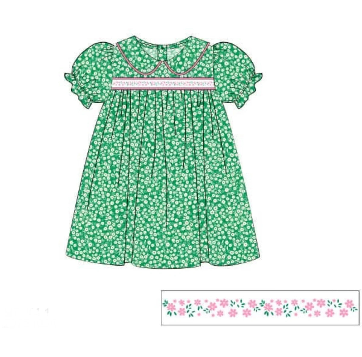 (Pre Order) No moq GSD3124 PRE-ORDER baby girl clothes green short sleeve dress-2025.11.14