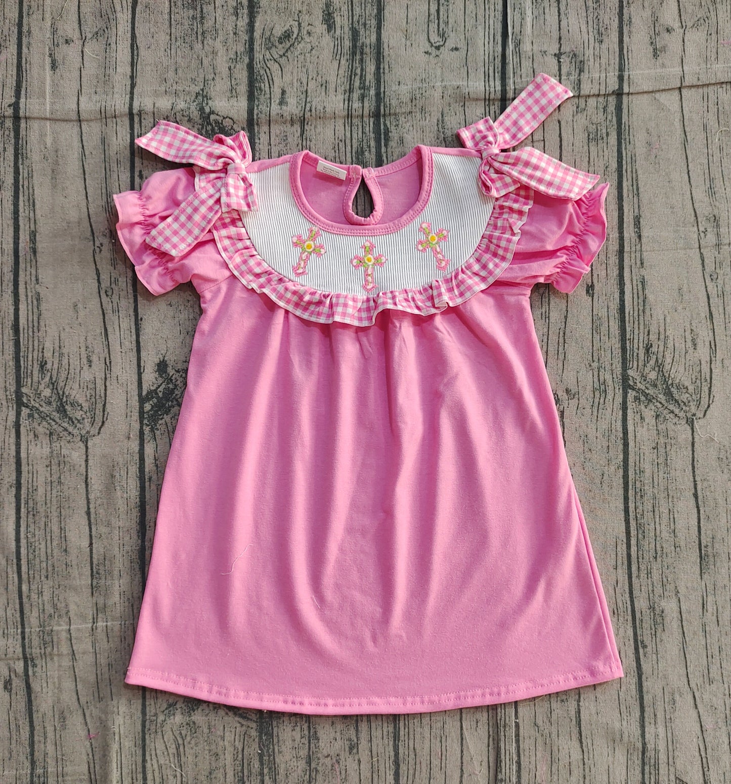 (Pre Order) No moq GSD3178 PRE-ORDER baby girl clothes smocked easter pink short sleeve dress-2025.11.25