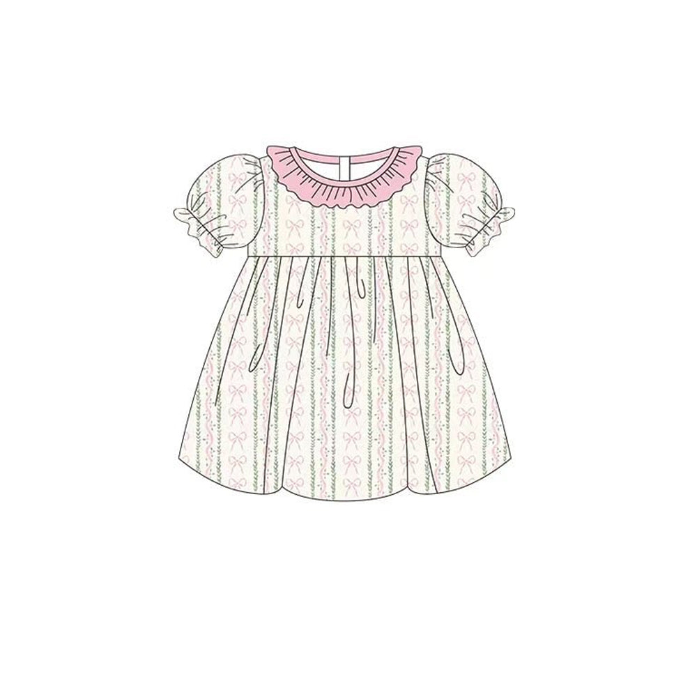 (Pre Order) No moq GSD3244 Pre-order baby girl clothes bow floral short sleeve dress-2025.11.24