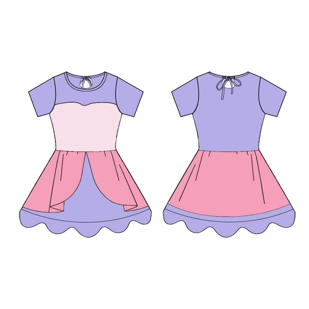 (Pre Order) No moq GSD3259 PRE-ORDER baby girl clothes yoga purple short sleeve dress-2025.11.25