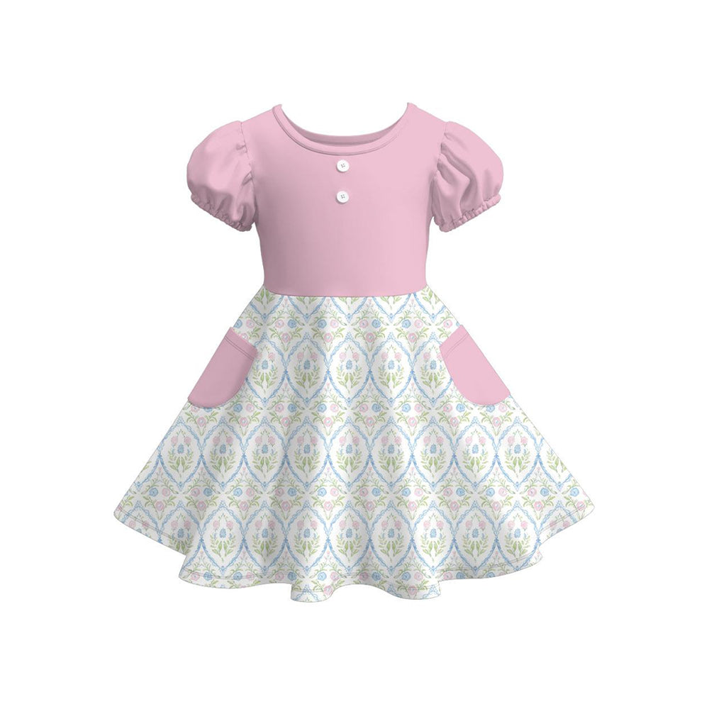 (Pre Order) No moq GSD3263 Pre-order baby girl clothes bow floral short sleeve dress-2025.11.25