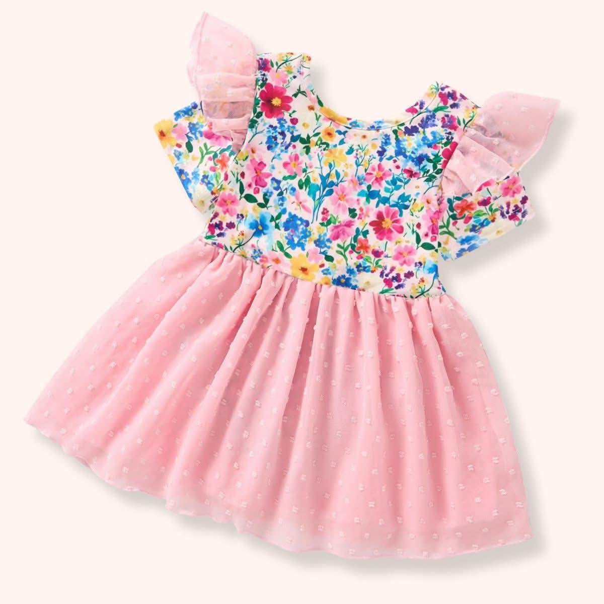 (Pre Order) No moq GSD3277 Pre-order baby girl clothes floral flying sleeve dress-2025.11.26