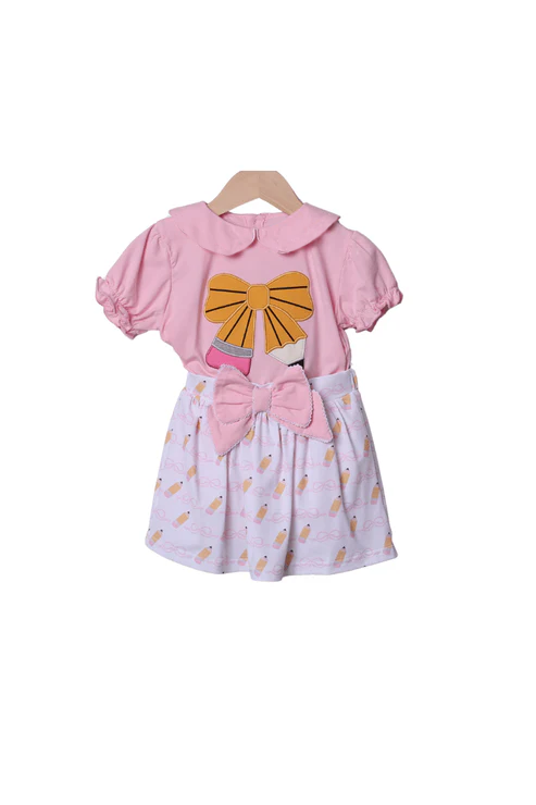 (Pre Order) No moq GSD3280 Pre-order baby girl clothes pencil bow short sleeve shorts sets-2025.11.26