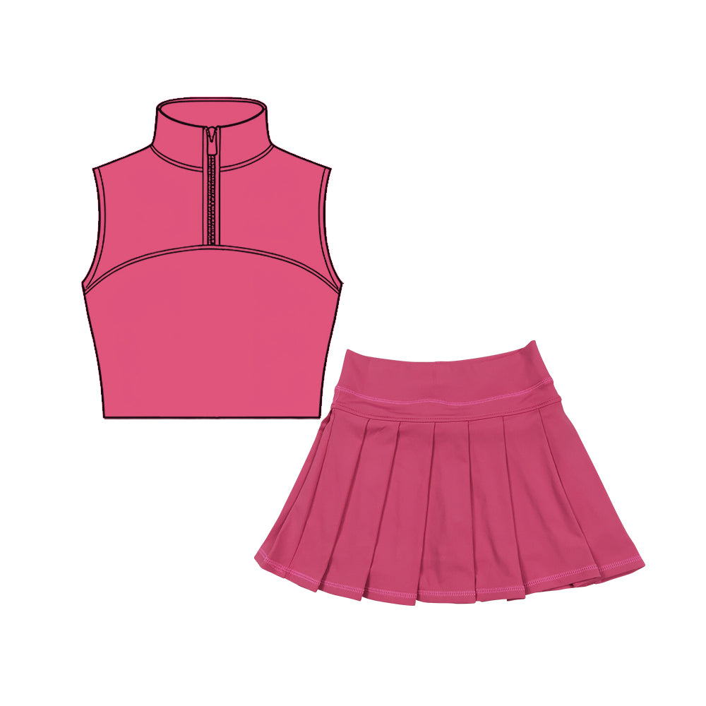(Pre Order) No moq Pre-order baby girl clothes yoga pink sleeveless skirts sets-2025.11.27