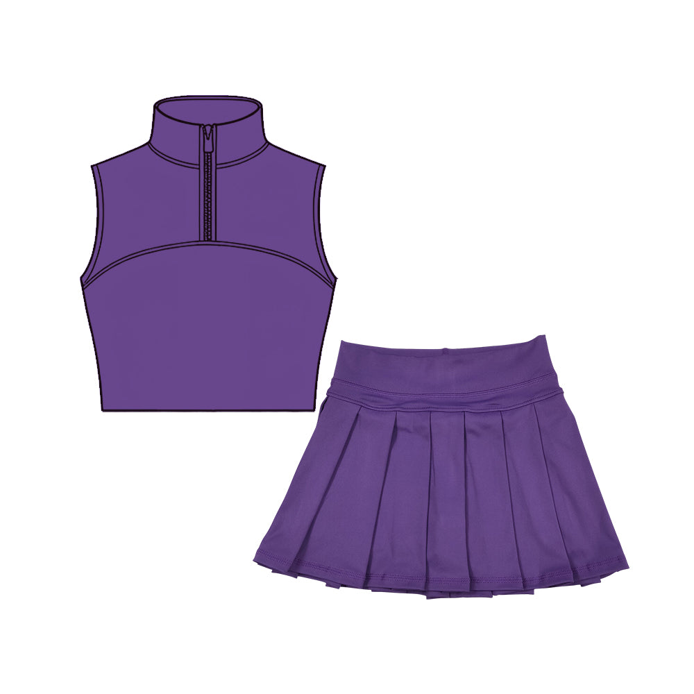 (Pre Order) No moq Pre-order baby girl clothes yoga purple sleeveless skirts sets-2025.11.27