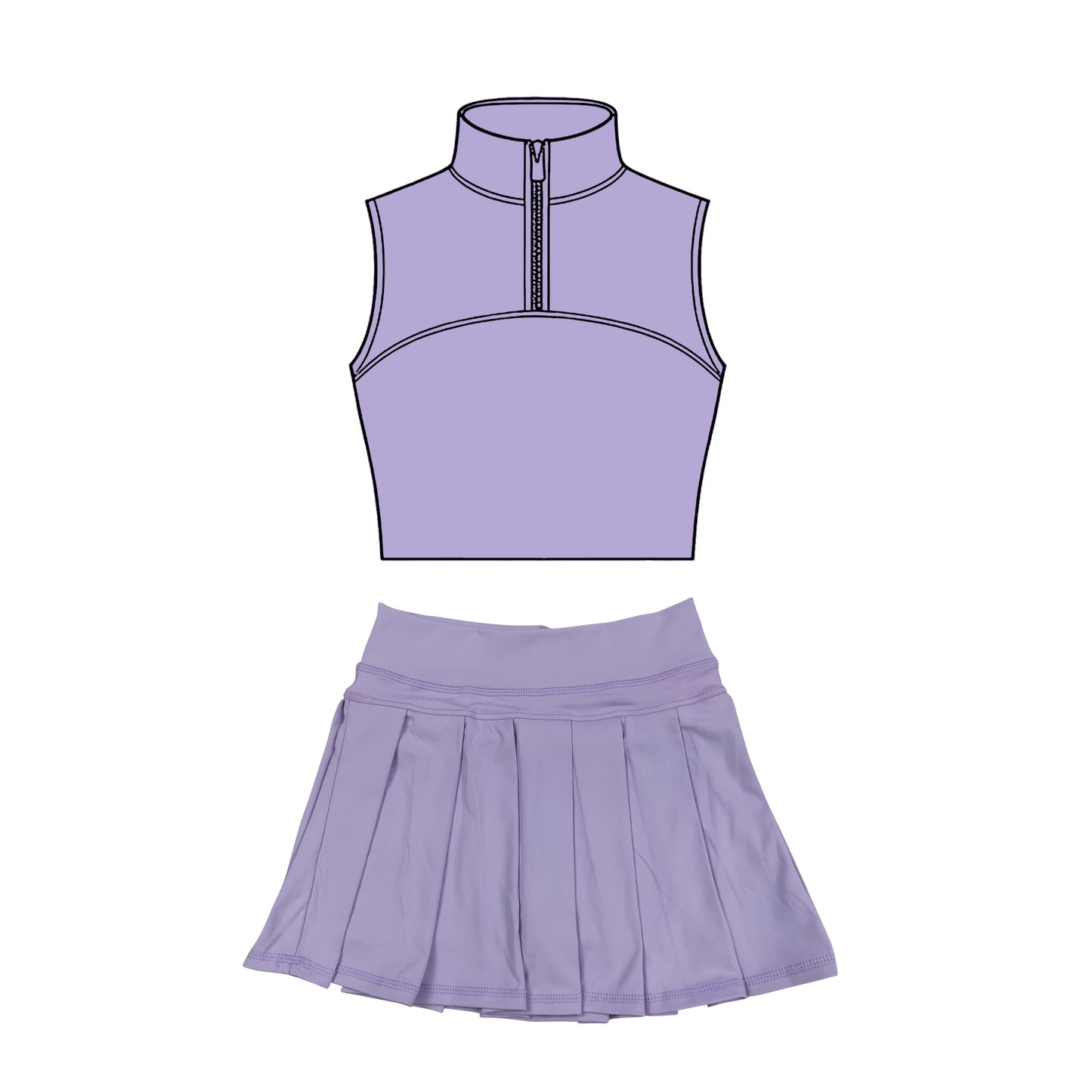 (Pre Order) No moq Pre-order baby girl clothes yoga purple sleeveless skirts sets-2025.11.27