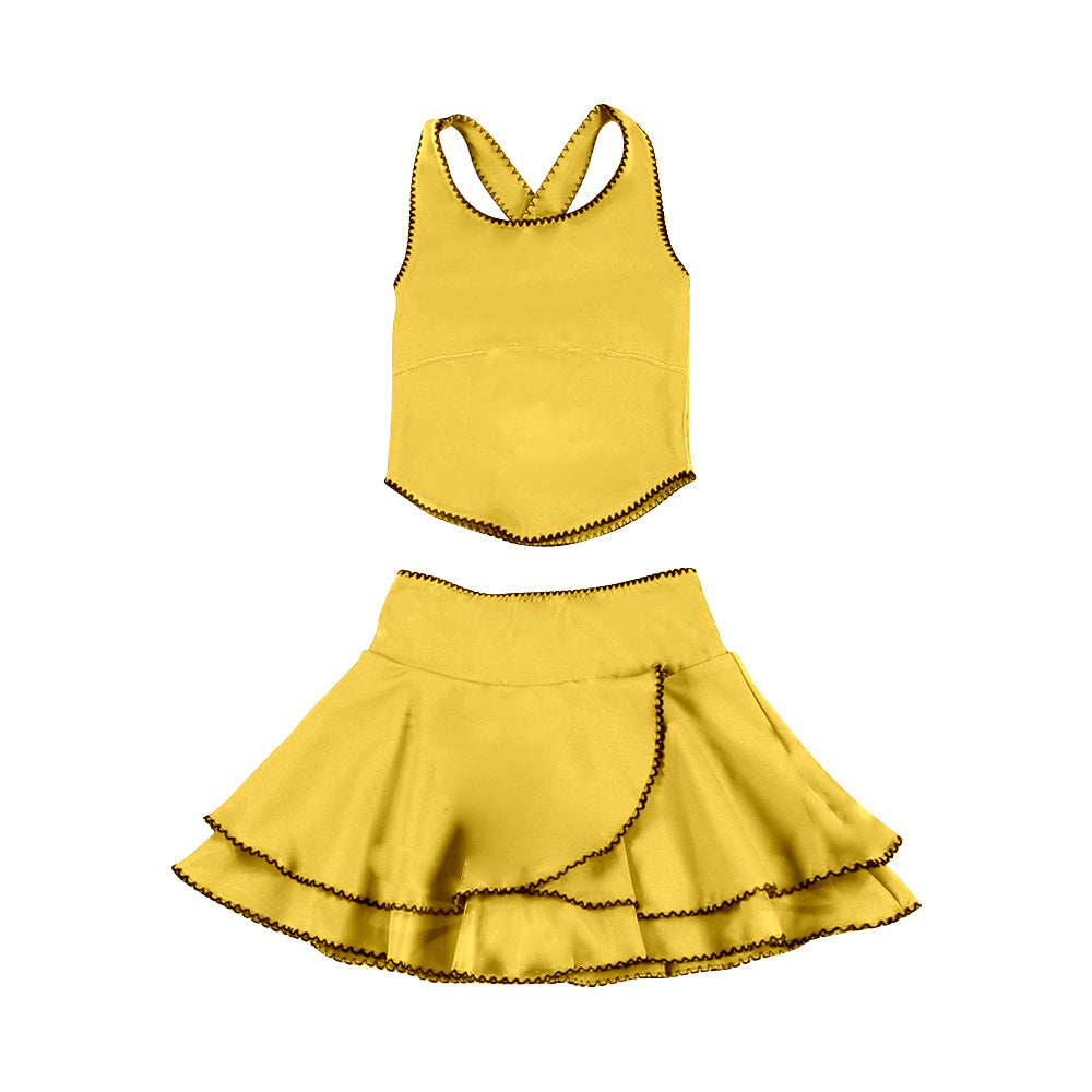 (Pre Order) No moq PRE-ORDER baby girl clothes yoga yellow sleeveless skirts sets-25.11.29