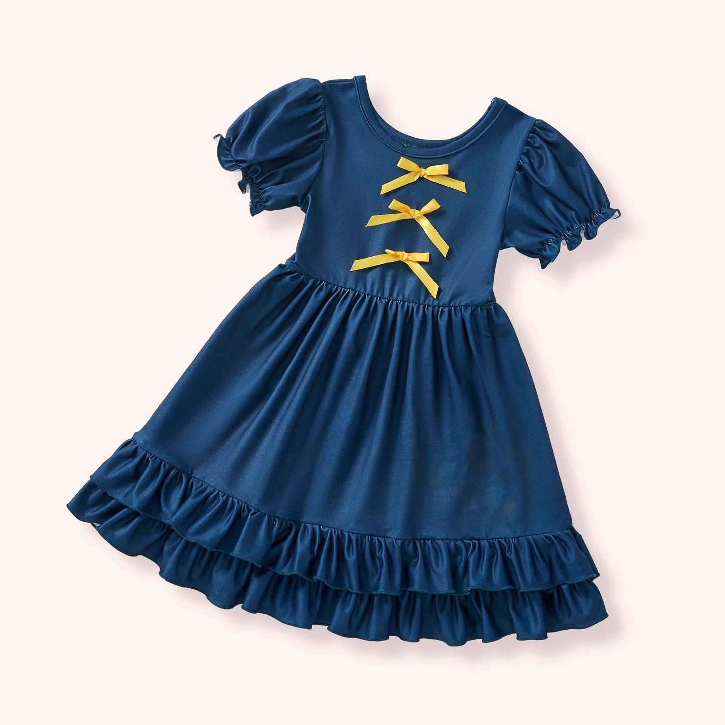 (Pre Order) No moq Pre-order baby girl clothes bow navy blue short sleeve dress-25.11.29