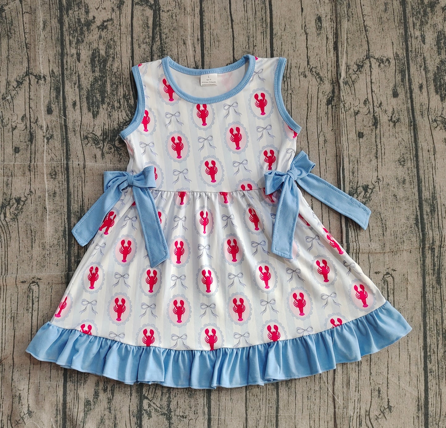 (Pre Order) No moq Pre-order baby girl clothes lobster bow sleeveless dress-25.12.29