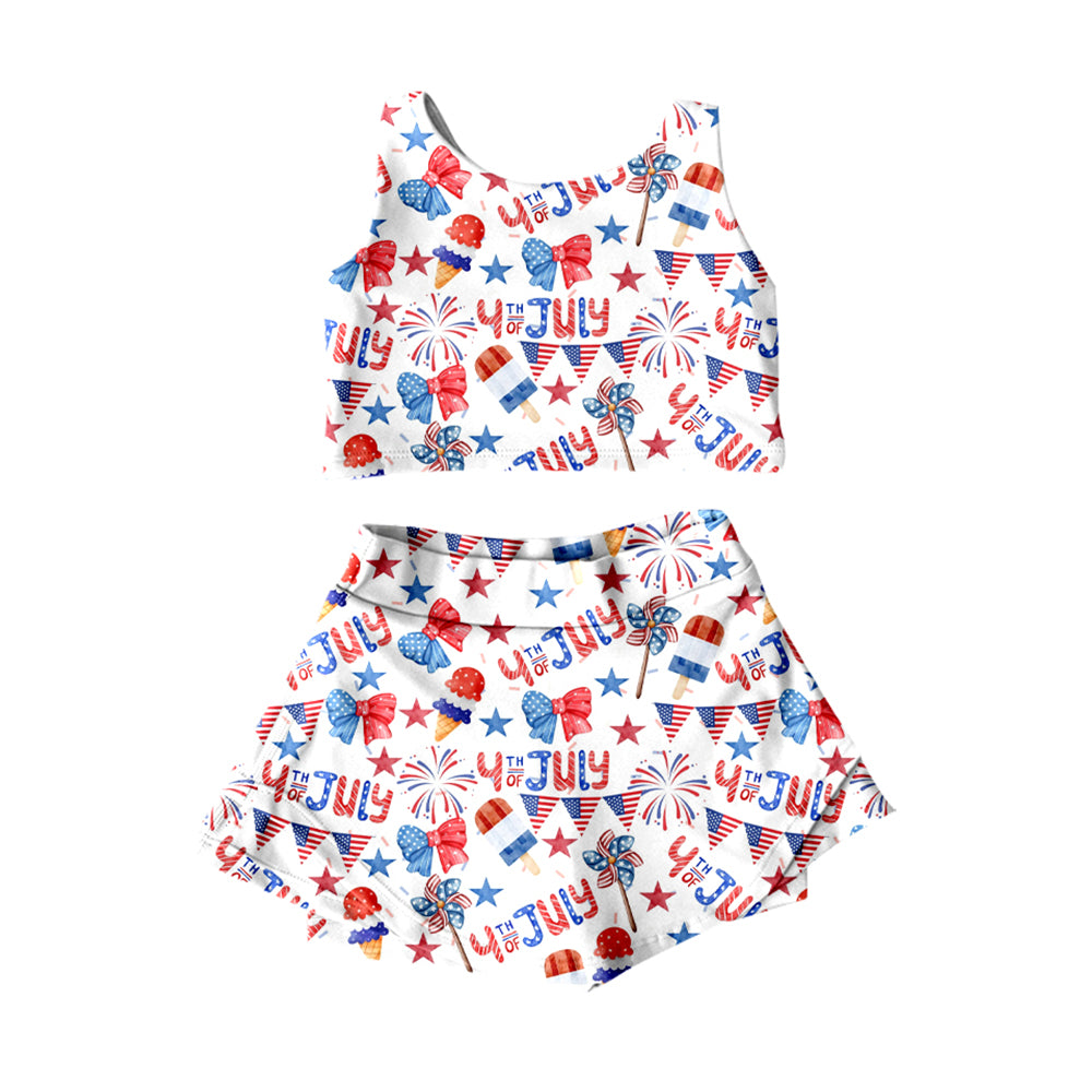(Pre Order) No moq Pre-order baby girl clothes yoga 4TH OF JULY bow sleeveless skirts sets-25.12.26