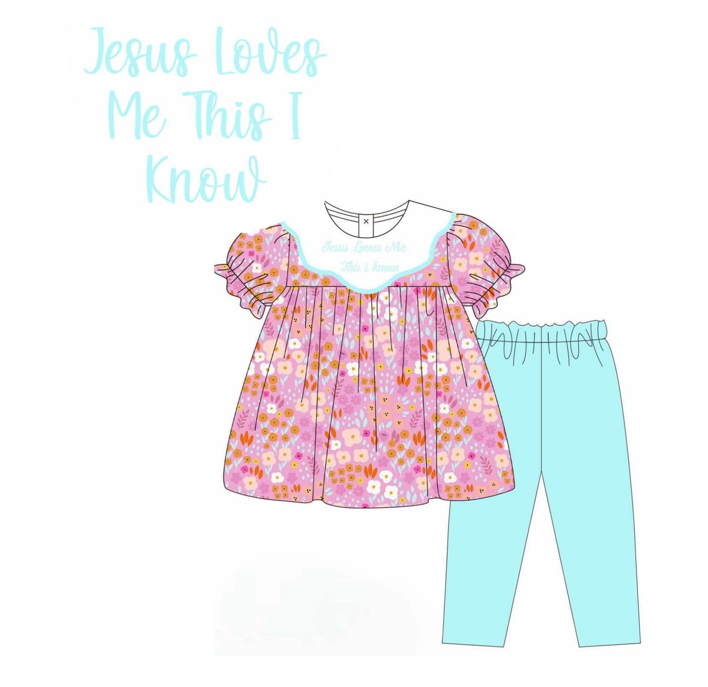 NO MOQ sales GSPO2044 Pre-order baby girl clothes jesus floral short sleeve pants sets -2025.5.28