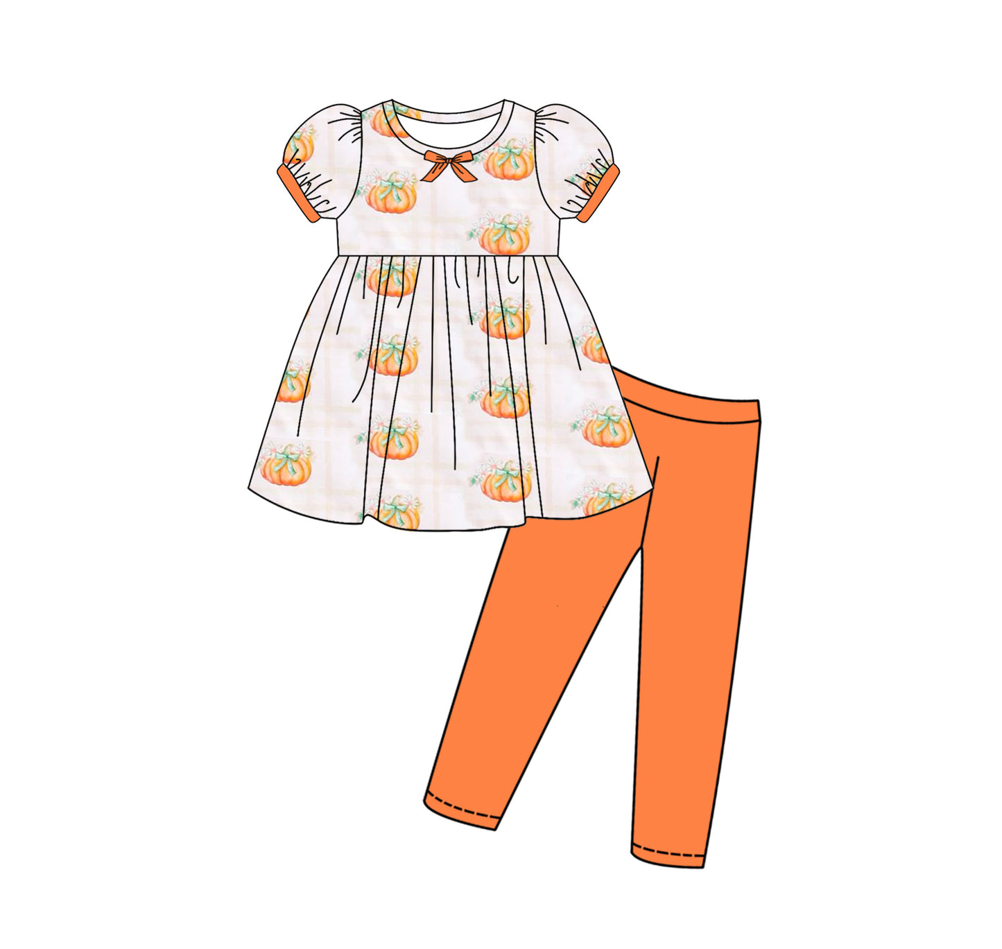(Pre Order) No moq GSPO2057 Pre-order baby girl clothes Halloween pumpkin short sleeve pants sets -2025.7.14
