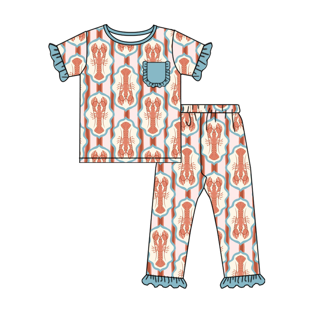 (Pre Order) No moq GSPO2118 Pre-order baby girl clothes lobster short sleeve pants sets -2025.10.11
