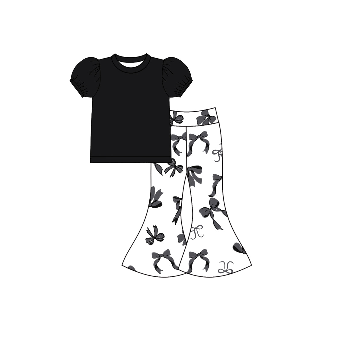 (Pre Order) No moq GSPO2127 Pre-order baby girl clothes bow black short sleeve pants sets -2025.10.18