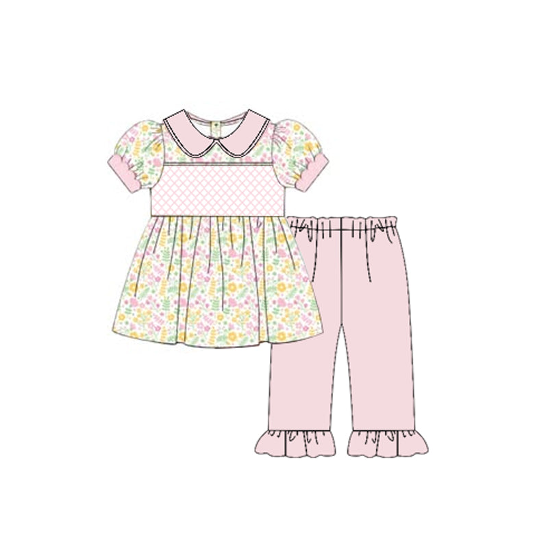 (Pre Order) No moq GSPO2135 Pre-order baby girl clothes floral short sleeve pants sets -2025.10.21