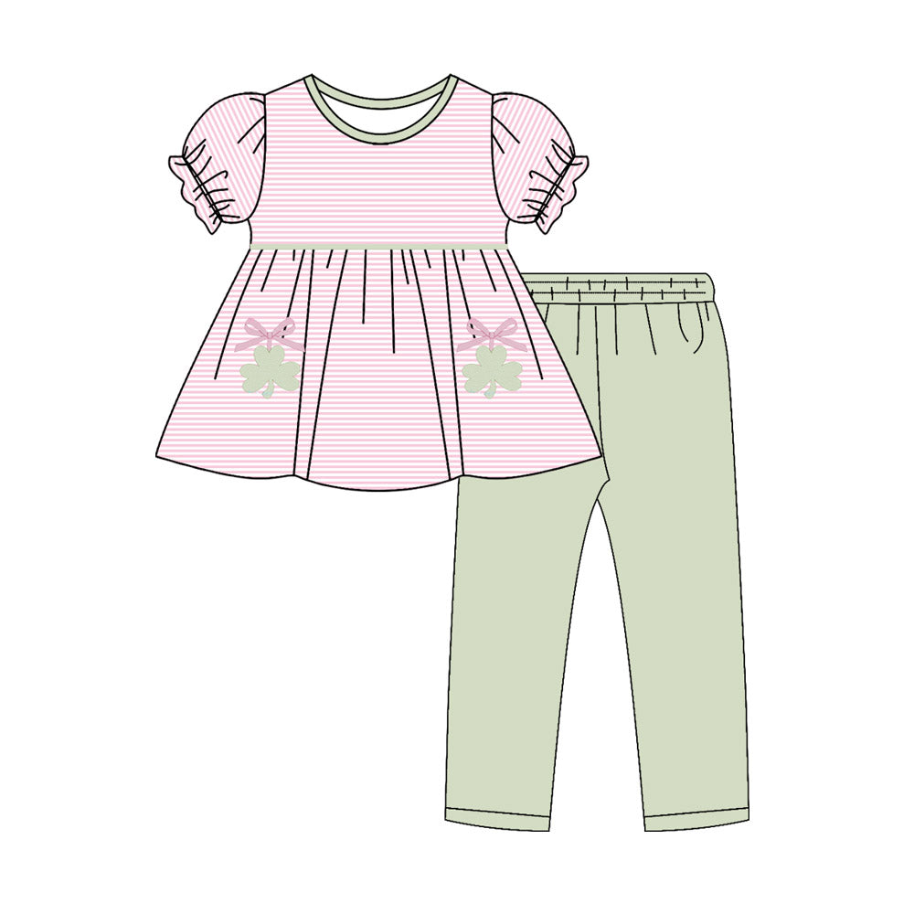 (Pre Order) No moq GSPO2144 Pre-order baby girl clothes bow short sleeve pants sets-2025.10.23