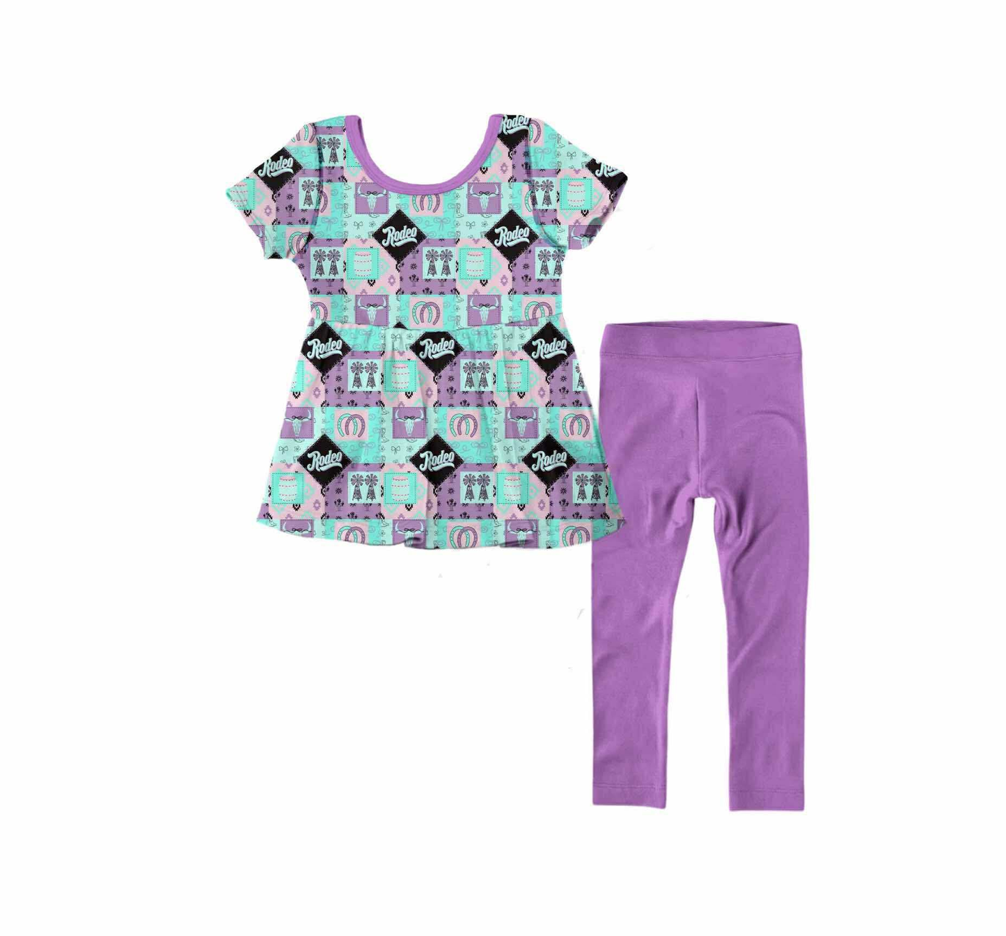 (Pre Order) No moq GSPO2148 Pre-order baby girl clothes Rodeo short sleeve pants sets-2025.10.23