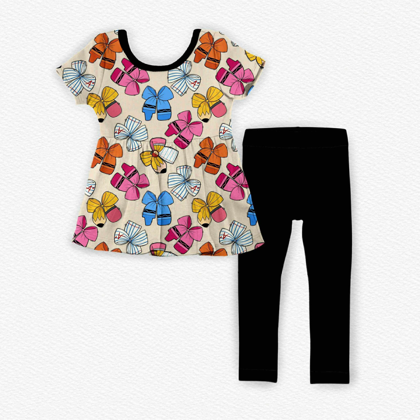 (Pre Order) No moq GSPO2149 Pre-order baby girl clothes bow short sleeve pants sets-2025.10.23