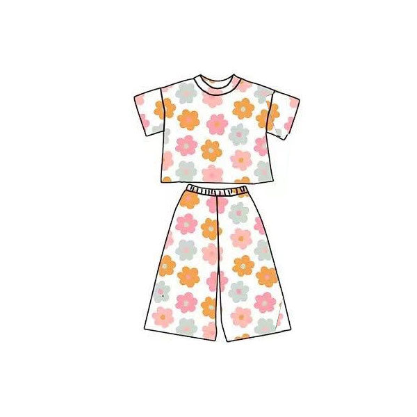 (Pre Order) No moq GSPO2172 Pre-order baby girl clothes floral short sleeve pants sets-2025.11.1