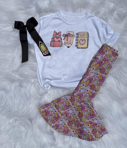 (Pre Order) No moq GSPO2189 Pre-order baby girl clothes pencil bow short sleeve pants sets-2025.11.3