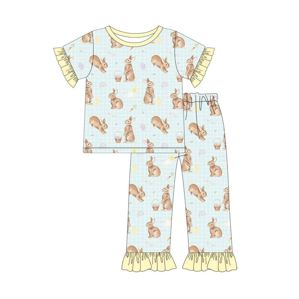 (Pre Order) No moq GSPO2216 Pre-order baby girl clothes easter bunny short sleeve pants sets-2025.11.19