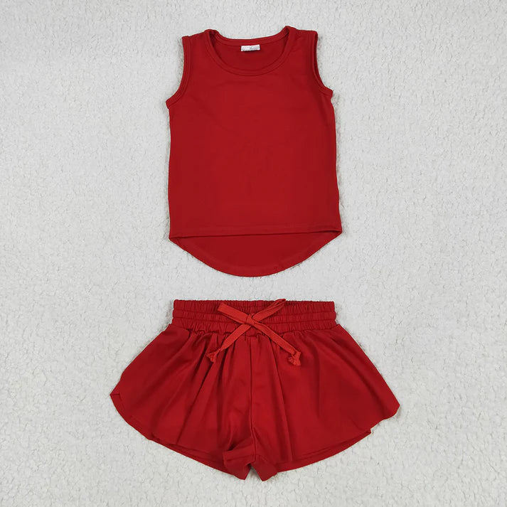RTS NO MOQ Baby Girls Red Active Wear Sets Sleeveless Top Skorts Yoga Clothes for Kids