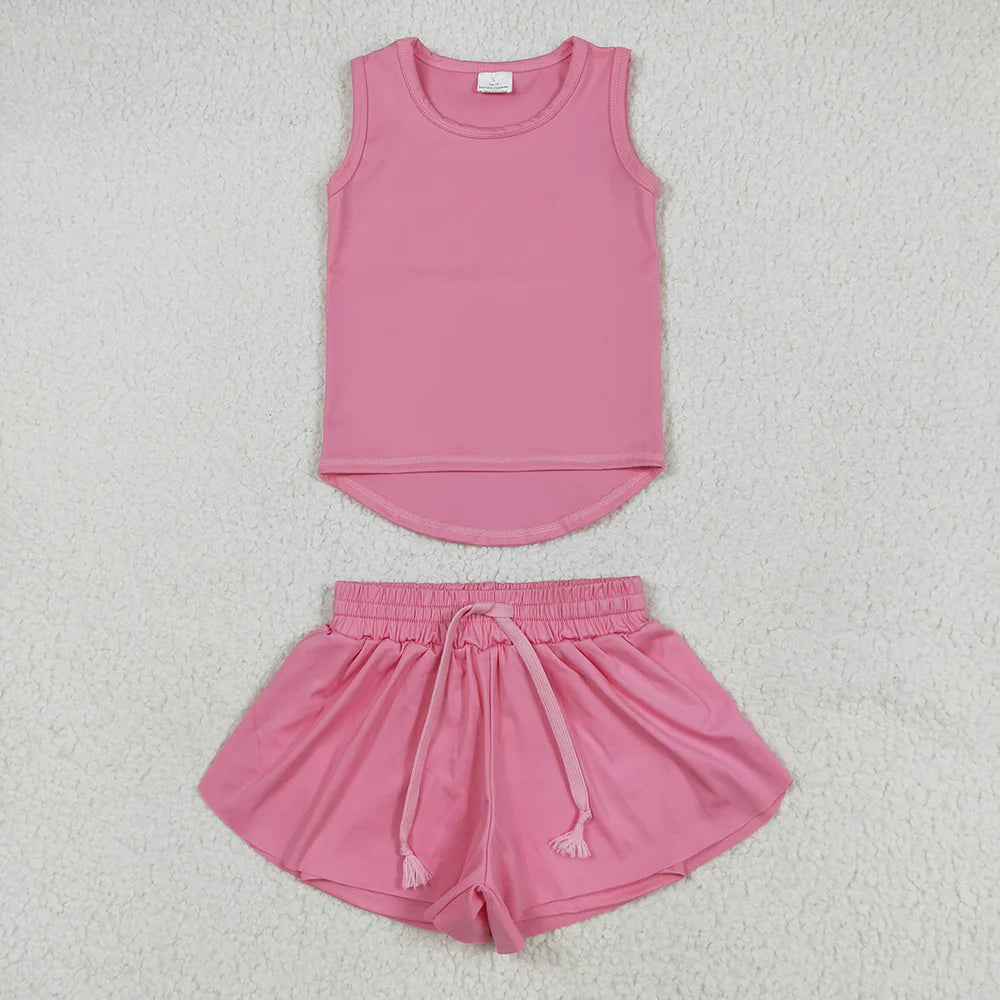 RTS NO MOQ Baby Girls Pink Sleeveless Yoga Top Skorts Sets for Kids Comfortable Cotton Outfit for Toddlers And Infants