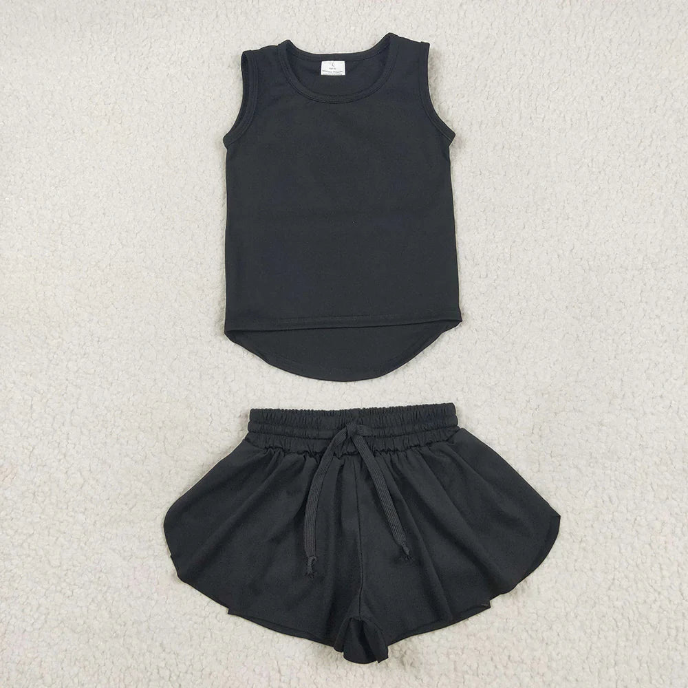 RTS NO MOQ Baby Girls Black Sleeveless Top Skorts Sets Cute Toddler Outfit Summer Casual Comfortable Cotton Clothes for Girls