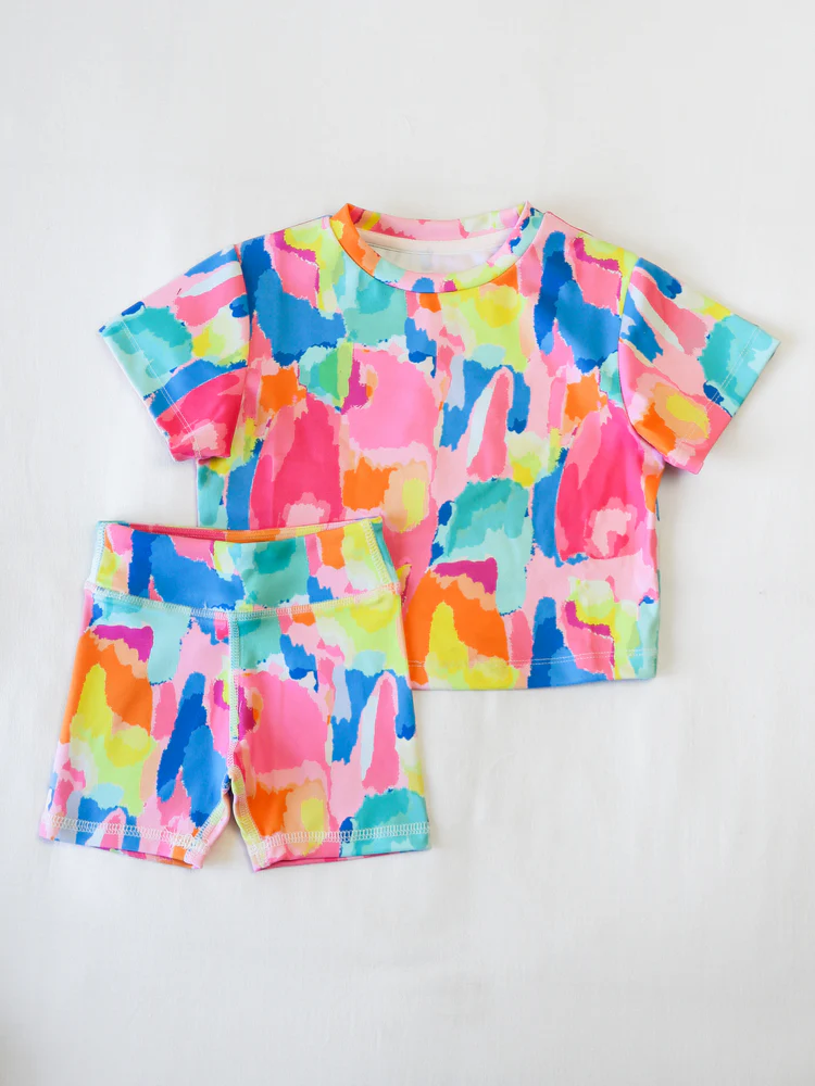 no moq GSSO2651 PRE-ORDER baby girl clothes Short sleeves tie dye shirt shorts sets-2025.5.27