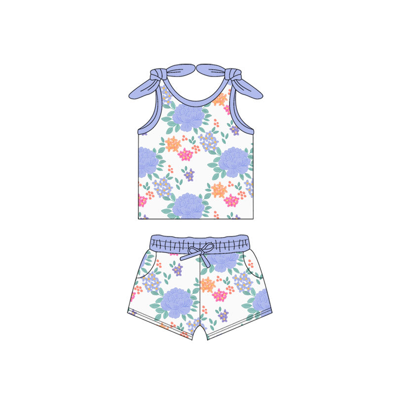 no moq GSSO2652 PRE-ORDER baby girl clothes Sleeveless light blue top shorts sets-2025.5.27