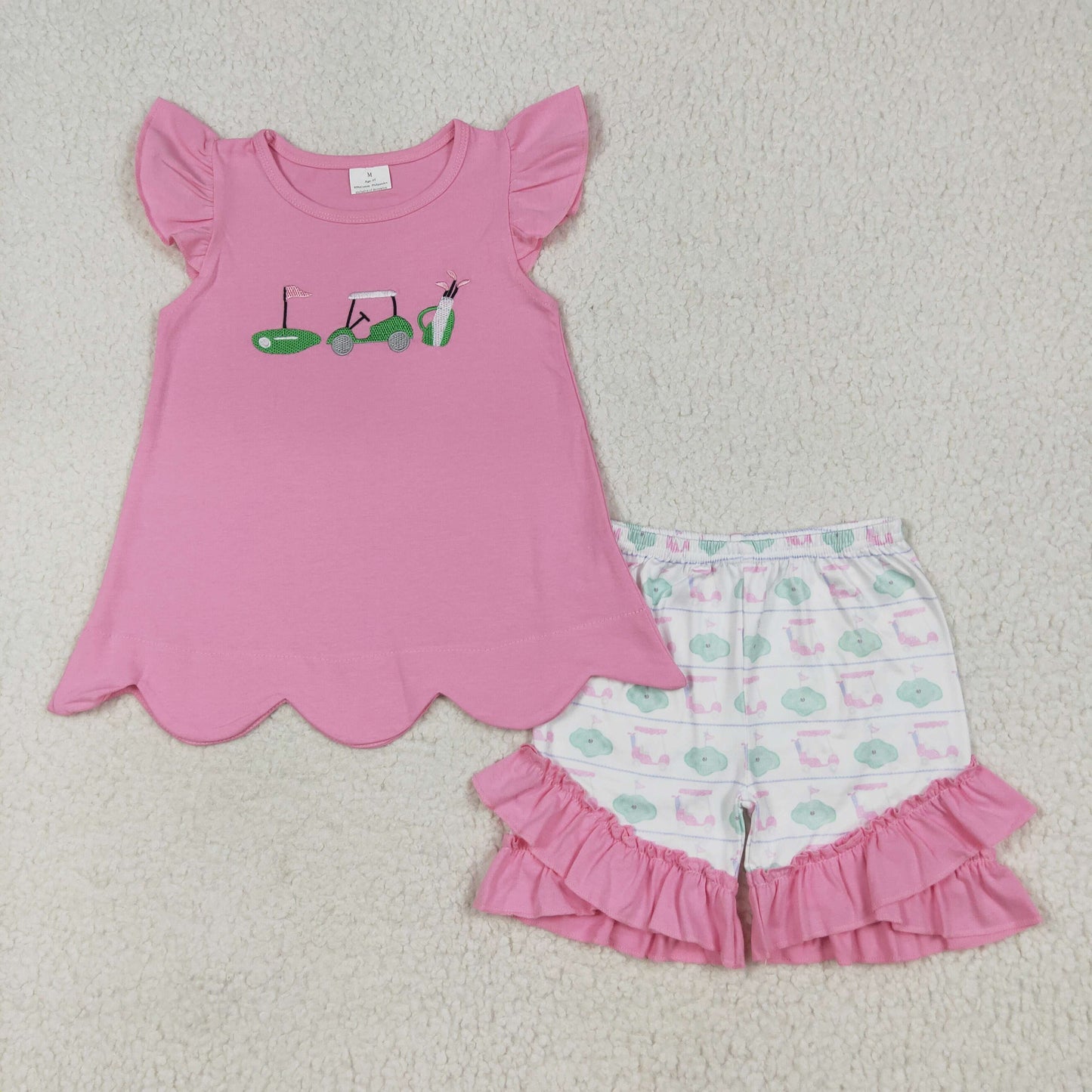 RTS NO MOQ baby girls boys Clothes embroidery short sleeve shorts Sets