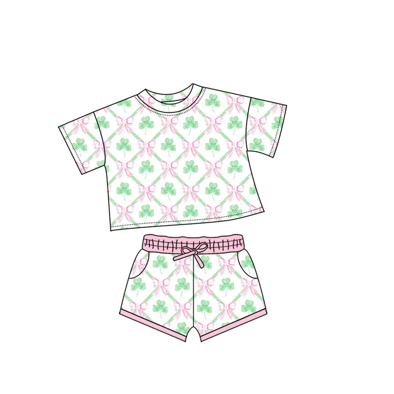 (Pre Order) No moq GSSO2745 PRE-ORDER baby girls clothes bow short sleeve shorts set-2025.10.10
