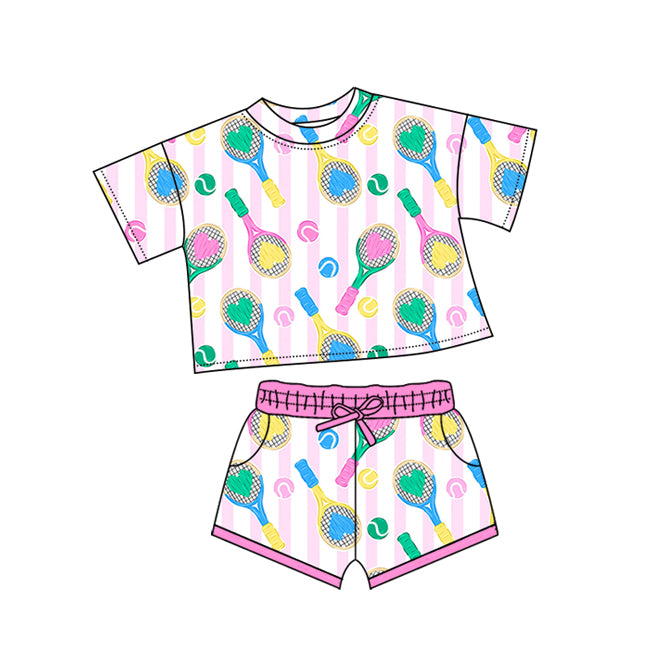(Pre Order) No moq GSSO2749 PRE-ORDER baby girls clothes baseball short sleeve shorts set-2025.10.11